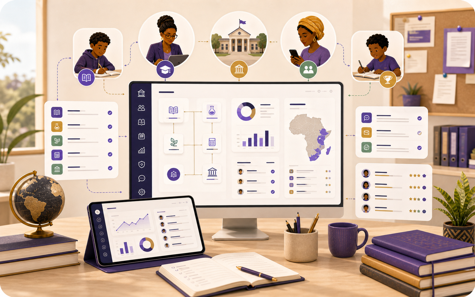 Illustration of school records, syllabus coverage, and family communication in Chanak Academy